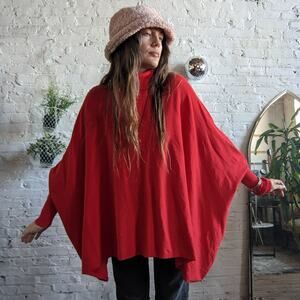 Retro Red Turtleneck Poncho Sweater Oversized Dolman Boho Grunge Cherry Large